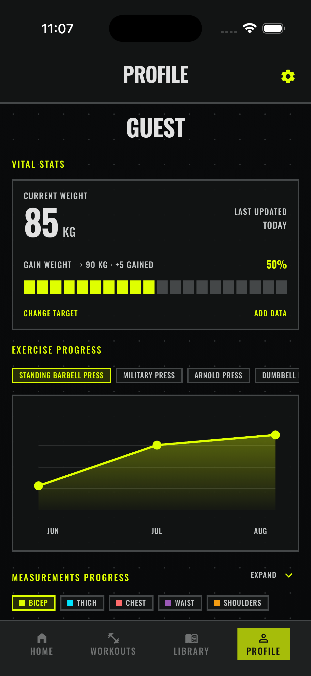 Strength Statistics dashboard